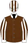 Brown, white collar and cuffs, striped sleeves and cap