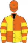 Orange and yellow (quartered), hooped sleeves, orange cap