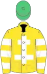 Yellow, white cross of lorraine, hooped sleeves, emerald green cap