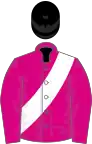 Cerise, white sash, black cap