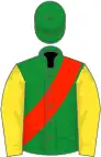 Green, yellow sleeves, scarlet sash