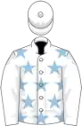 White, light blue stars, white sleeves and cap