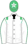 White, emerald green epaulets, white sleeves, emerald green seams, emerald green cap, white star