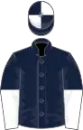 Dark blue, white halved sleeves, quartered cap