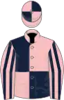 Pink and dark blue (quartered), striped sleeves, quartered cap