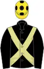 Black, yellow cross belts, yellow cap, black spots