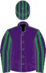 Purple, green seams, striped sleeves and cap