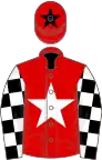 Red, White star, Black and White check sleeves, Red cap, Black star