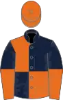 Dark blue and orange quartered, halved sleeves, orange cap