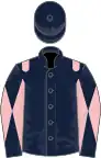 Dark blue, pink epaulettes, dark blue sleeves, pink diabolo, dark blue cap