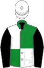 Green and white (quartered), black sleeves, white cap