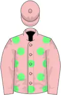 Pink, Emerald Green spots, Pink sleeves and cap