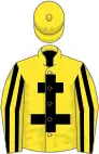 Yellow, black cross of lorraine, striped sleeves