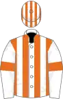 White and orange stripes, white sleeves, orange armlets