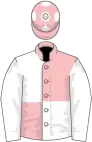 Pink and white (quartered), white sleeves, pink cap, white spots