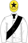 White, black sash, yellow cap, black star