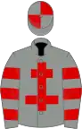 Grey, red cross of lorraine, hooped sleeves, quartered cap