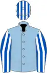 Light blue, royal blue and white striped sleeves and cap