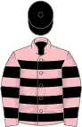 Rose, black hooped, pink sleeves, black hooped, black cap