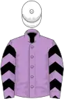 Mauve, black chevrons on sleeves, white cap