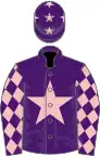 Purple, pink star, diamonds on sleeves, purple cap, pink stars