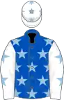 Royal blue, light blue stars, white sleeves, light blue stars and stars on cap