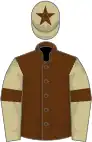 Brown, beige sleeves, brown armlets, beige cap, brown star