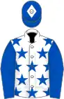 White, royal blue stars and sleeves, royal blue cap, white star