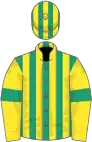 Emerald green and yellow stripes, yellow sleeves, emerald green armlets