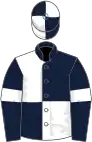 Dark blue and white (quartered), dark blue sleeves, white armlets