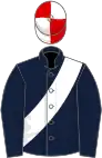 Dark blue, white sash, red and white quartered cap