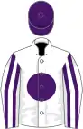 White, purple disc, striped sleeves, purple cap