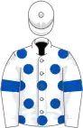 White, royal blue spots and armlets, white cap