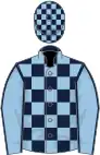 Dark blue and light blue check, light blue sleeves, dark blue seams