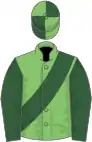 Light green, hunter green sash, hunter green sleeves, quartered cap