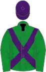 Green, purple cross belts and cap