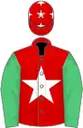 Red, white star, emerald green sleeves, red cap, white stars