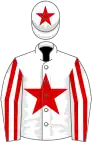 White, red star, striped sleeves, white cap, red star