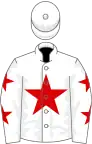 White, red star, red stars on sleeves, white cap