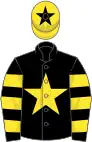 Black, yellow star, hooped sleeves, yellow cap, black star