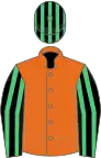 Orange, black and emerald green striped sleeves and cap