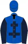 Royal blue, dark blue cross of lorraine and sleeves