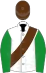 White, brown sash and cap, green sleeves