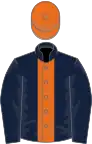 Dark blue, orange stripe, orange cap