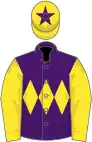 Purple, yellow triple diamond and sleeves, yellow cap, purple star