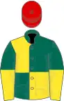 Dark Green and Yellow (quartered), halved sleeves, Red cap