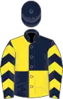 Dark blue and yellow (quartered), chevrons on sleeves