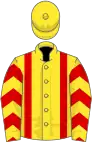 Yellow, red braces, chevrons on sleeves