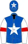 Royal blue, white star, white sleeves, red armlets, royal blue cap, white star