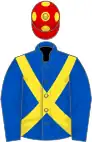 Royal blue, yellow cross-belts, red cap, yellow spots